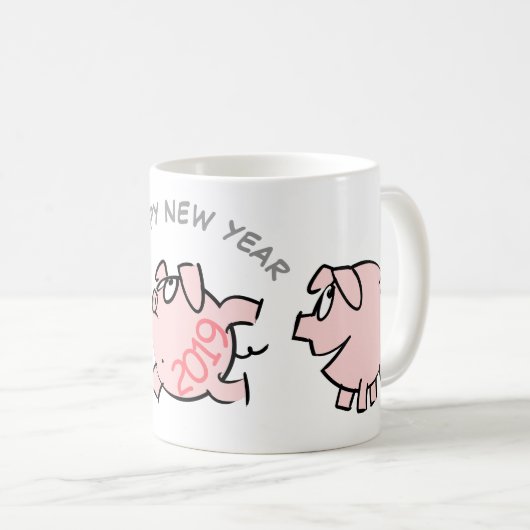 3 Funny Cartoon Illustration Pig Jahr 2019 Tasse 2 (VorderseiteRechts)