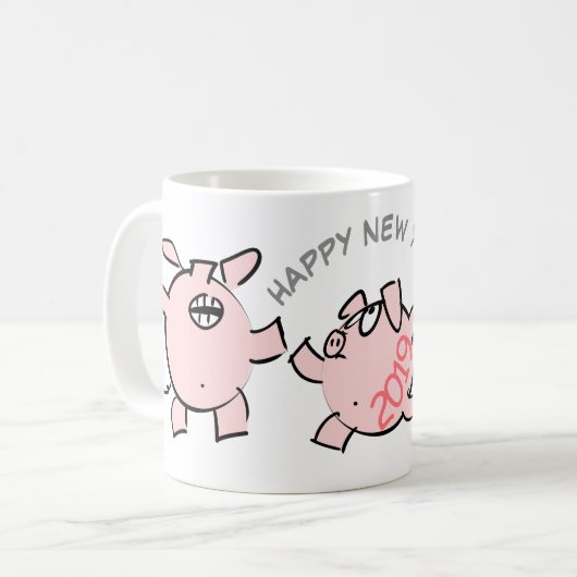3 Funny Cartoon Illustration Pig Jahr 2019 Tasse 2 (Vorderseite Links)