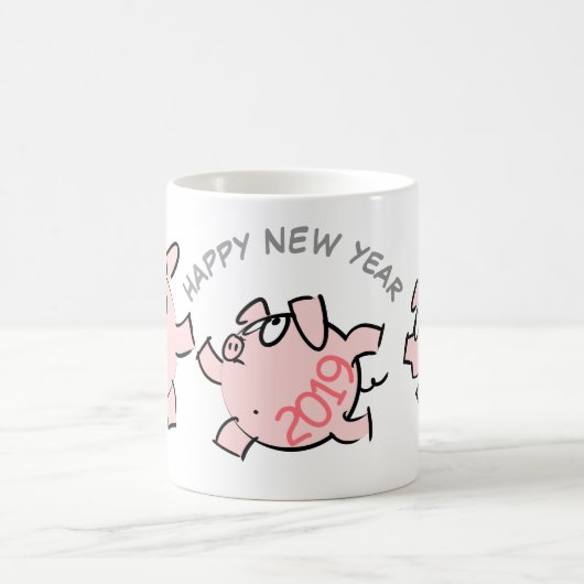 3 Funny Cartoon Illustration Pig Jahr 2019 Tasse 2 (Mittel)