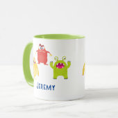 3 Funny Cartoon Monsters, Name des Kindes Vs 2 Tas Tasse (Vorderseite Links)