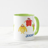 3 Funny Cartoon Monsters, Name des Kindes Vs 2 Tas Tasse (VorderseiteRechts)