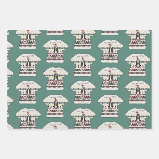 3 Funny Pinguin Weihnachten Geschenkpapier Set (Vorderseite 2)