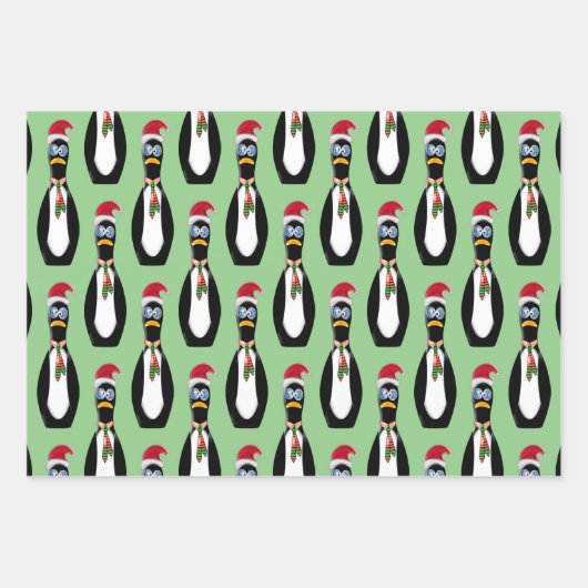 3 Funny Pinguin Weihnachten Geschenkpapier Set (Vorderseite)