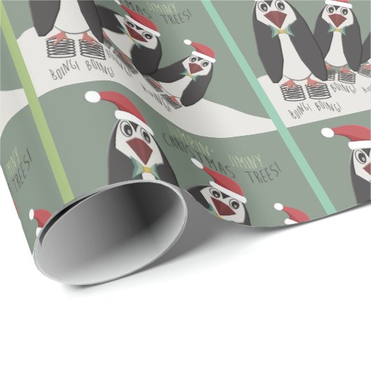 3 Funny Springy Penguins Geschenkpapier (Rolleneckpunkt)