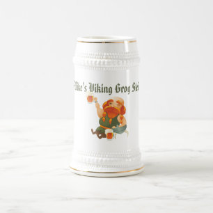 3 Funny Vikings White/Gold 22 oz Stein Bierglas