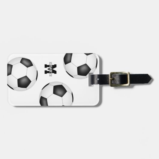 3 Fußballbälle mit Monogramm Gepäckanhänger (Vorderseite horizontal)