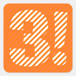 3. Geburtstag 3 Jahre Alte orange weiße Streifen A Quadratischer Aufkleber