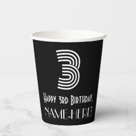 3. Geburtstag — Art Deco Inspiriert Aussehen "3" + Pappbecher