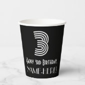 3. Geburtstag — Art Deco Inspiriert Aussehen "3" + Pappbecher (Vorderseite)