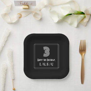 3. Geburtstag — Art Deco Inspiriert Aussehen "3" + Pappteller