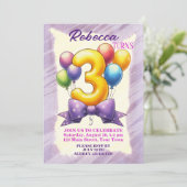 3. Geburtstag Ballon Thema Einladung (Stehend Vorderseite)