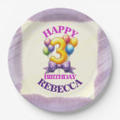 3. Geburtstag Ballon Thema Pappteller (Vorderseite)
