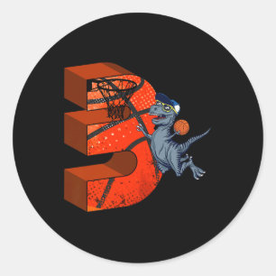 3. Geburtstag Basketball Dinosaur Boy Gifts Slam D Runder Aufkleber
