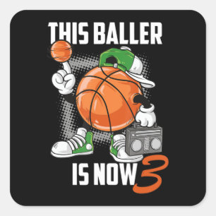 3. Geburtstag Basketball Spieler Sonnige 3 Jahre a Quadratischer Aufkleber