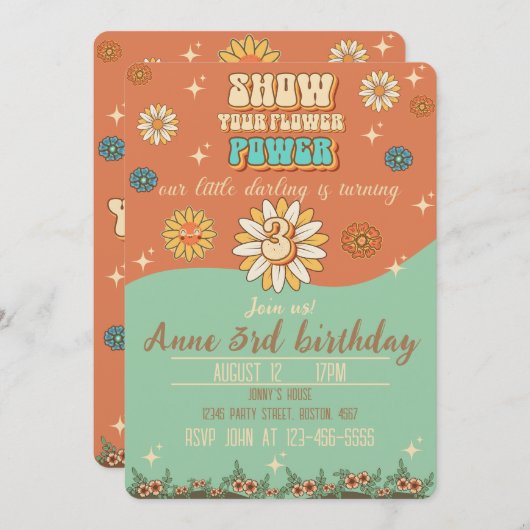 3. Geburtstag böhmischer Groovitstil Retro Einladung (Vorne/Hinten)