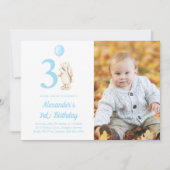 3. Geburtstag Bunny Rabbit & Balloon Foto Einladung (Vorderseite)