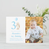 3. Geburtstag Bunny Rabbit & Balloon Foto Einladung (Stehend Vorderseite)