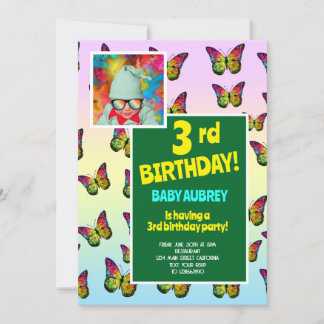 3. Geburtstag Bunter Schmetterling Kinderparty Einladung