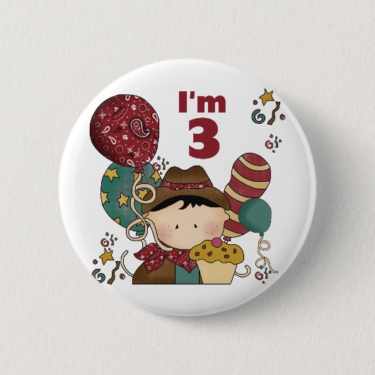 3. Geburtstag Cowboy T - Shirt und Geschenke Button (Vorderseite)