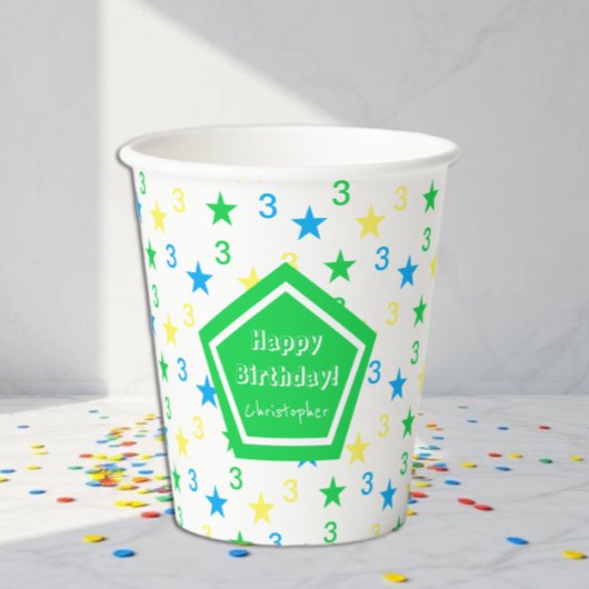 3. Geburtstag der farbenfrohen Sternenjungen Pappbecher