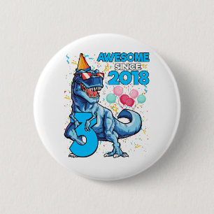 3. Geburtstag Dinosaurier 3 Jahre Junge Kinder Pha Button