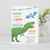3. Geburtstag Dinosaurier Einladung (Stehend Vorderseite)
