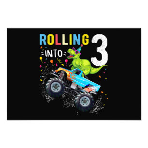 3. Geburtstag Dinosaurier Monster Truck Familie Fotodruck