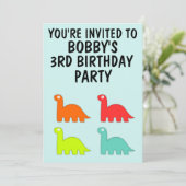 3. GEBURTSTAG DREI EINLADUNGEN T-REX DINO (Stehend Vorderseite)