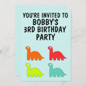 3. GEBURTSTAG DREI EINLADUNGEN T-REX DINO (Vorne/Hinten)