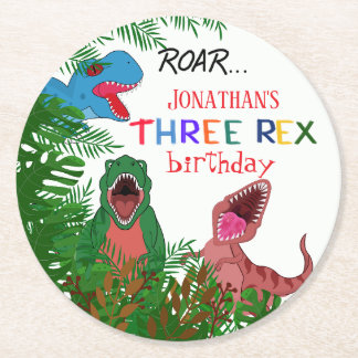 3. Geburtstag Drei Rex Jurassic Kind Runder Pappuntersetzer