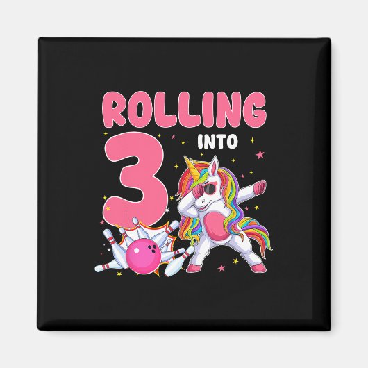 3. Geburtstag Einhorn Bowling 3 Jahr Magnet (Vorne)