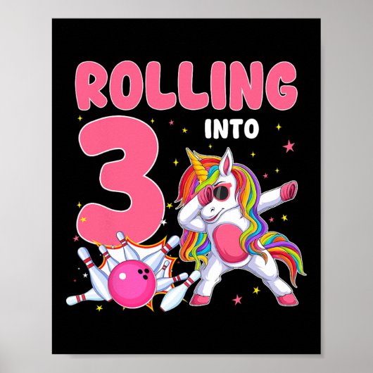 3. Geburtstag Einhorn Bowling 3 Jahr Poster (Vorne)