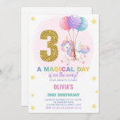 3. Geburtstag Einhorn Geburtstag Einladungen (Vorne/Hinten)