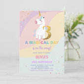 3. Geburtstag Einhorn Geburtstag Einladungen (Stehend Vorderseite)