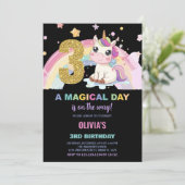 3. Geburtstag Einhorn Geburtstag Einladungen (Stehend Vorderseite)