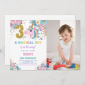 3. Geburtstag Einhorn Geburtstag Einladungen mit F (Vorne/Hinten)