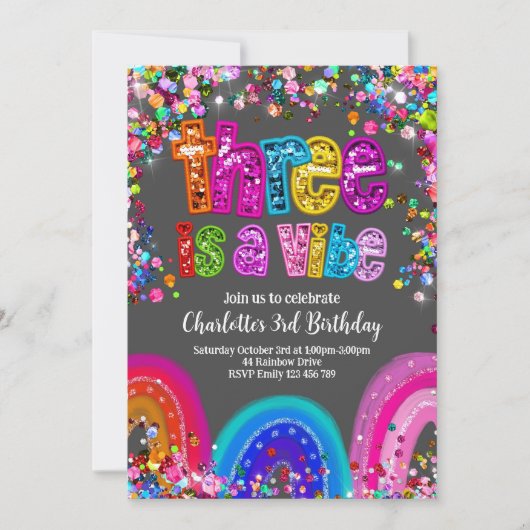 3. Geburtstag Einladung Girls Sparkle Party (Vorderseite)