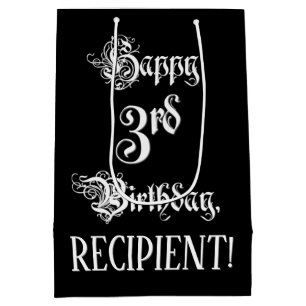 3. Geburtstag: Extravagant, elegant, Script + Indi Mittlere Geschenktüte