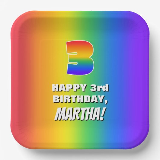 3. Geburtstag: Farbenfroh, Fun Rainbow Pattern # 3 Pappteller (Vorderseite)