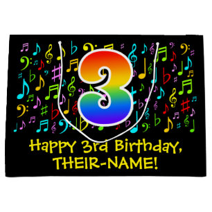 3. Geburtstag - Farbige Musiksymbole, Regenbogen 3 Große Geschenktüte