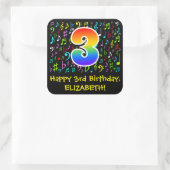 3. Geburtstag: Farbige Musiksymbole, Regenbogen 3 Quadratischer Aufkleber (Tasche)