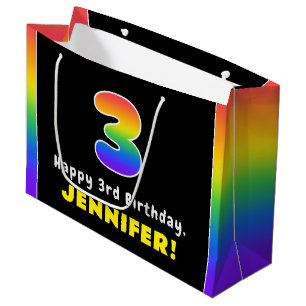 3. Geburtstag: Farbiger Regenbogen Nr. 3, Individu Große Geschenktüte