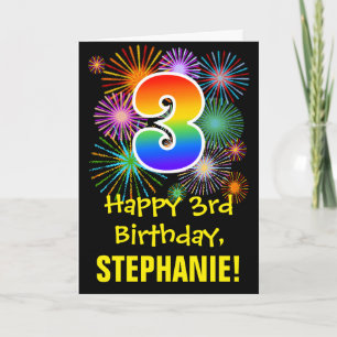 3. Geburtstag: Fun Fireworks Pattern + Rainbow 3 Karte