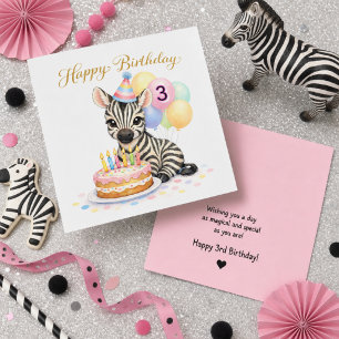 3. Geburtstag für Mädchen - Süße Zebragrußkarte