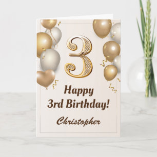 3. Geburtstag Gold Ballons und Confetti Geburtstag Karte