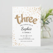 3. Geburtstag - Gold White Einladung (Stehend Vorderseite)