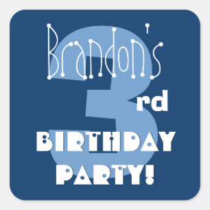 3. Geburtstag Individuelle Name Navy und Baby Blue Quadratischer Aufkleber