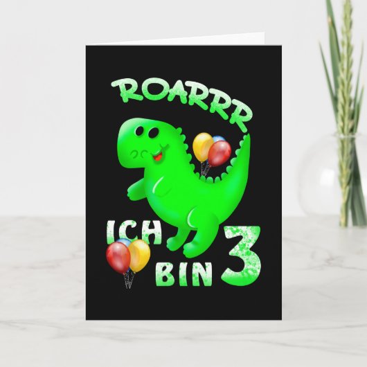 3 Geburtstag Kinder Dinosaurier Karte (Vorderseite)