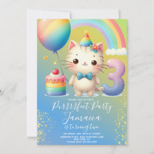 3. Geburtstag Kitten Regenbogen-Party Einladung