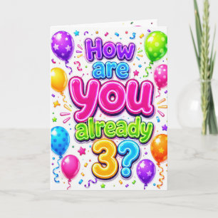3. Geburtstag Neonballons und Konfetti Karte